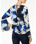 Thalia Sodi Printed Bell-Sleeve Top, Blue Petals XXL
