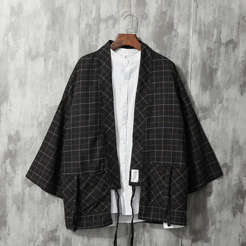 Traditional Japanese Plaid Kimono Cardigan