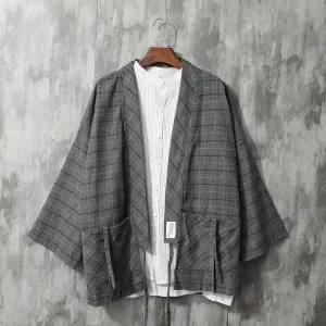 Traditional Japanese Plaid Kimono Cardigan