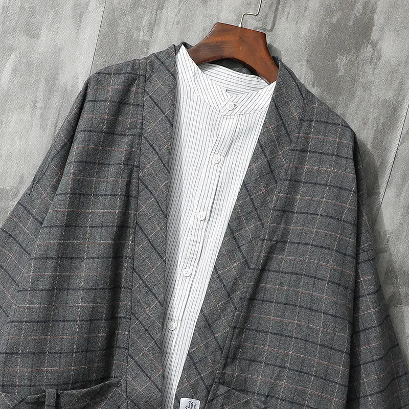 Traditional Japanese Plaid Kimono Cardigan