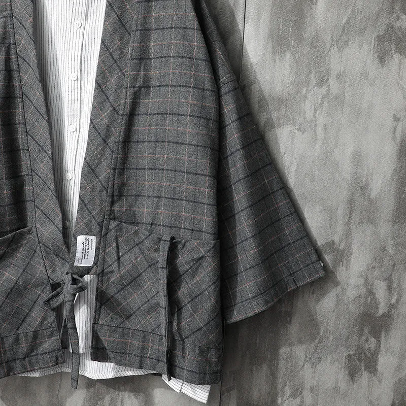 Traditional Japanese Plaid Kimono Cardigan
