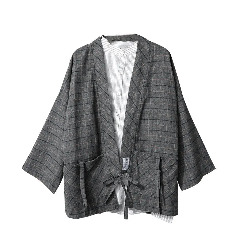 Traditional Japanese Plaid Kimono Cardigan