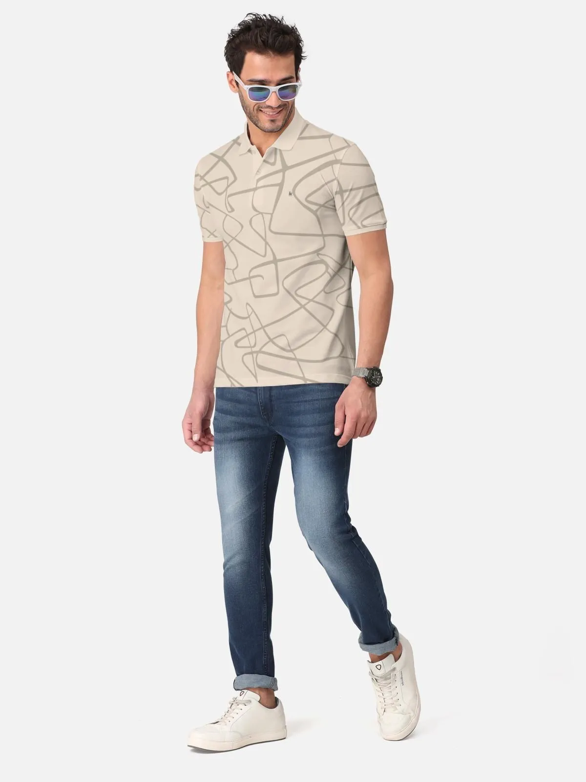 Trendy Graphic Print Half Sleeve Polo T-Shirt for Men's