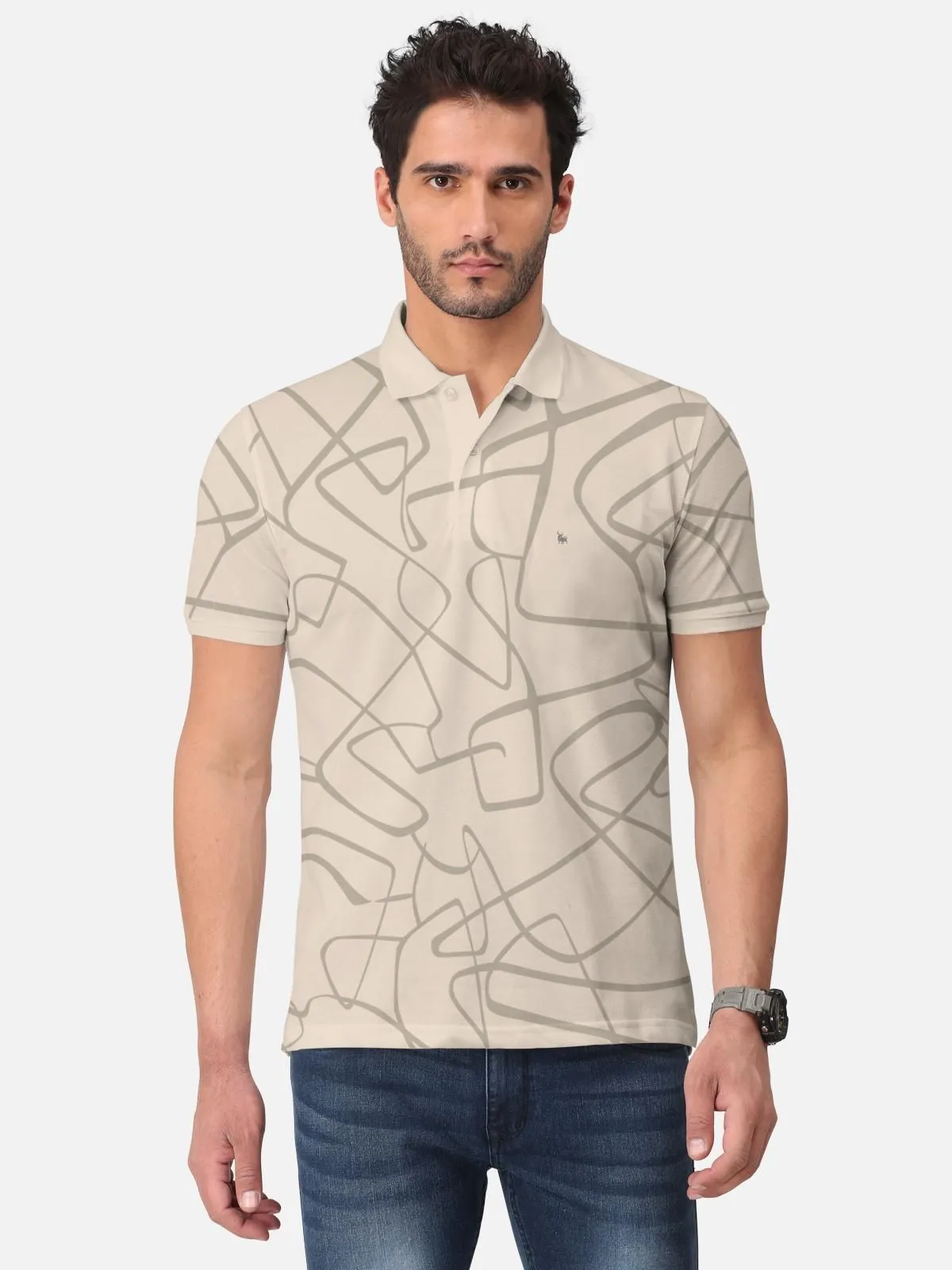 Trendy Graphic Print Half Sleeve Polo T-Shirt for Men's