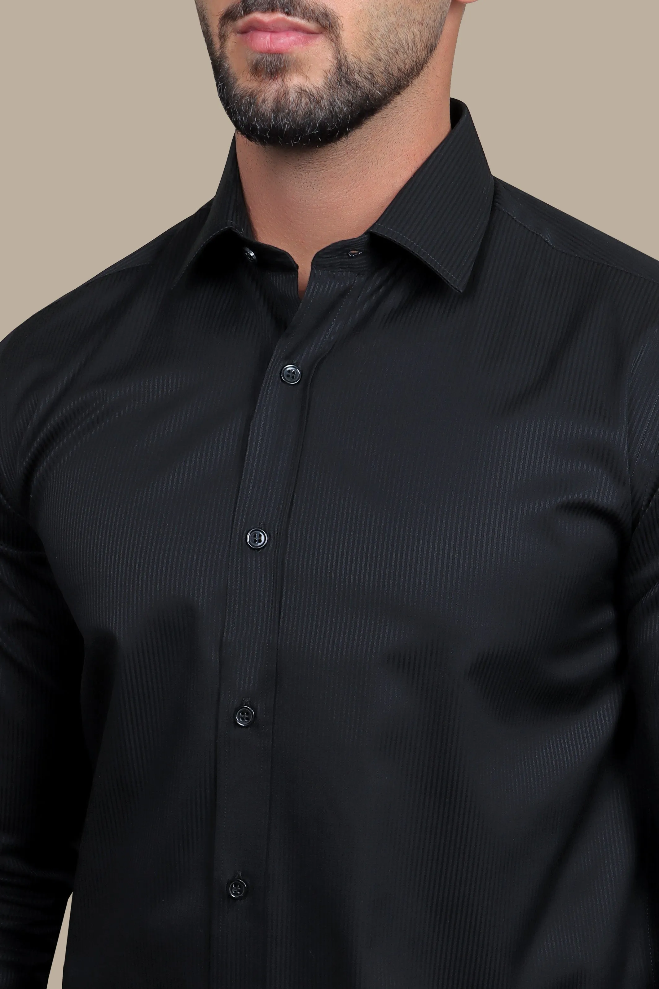 Urban Edge: Black Structured Stripe Shirt