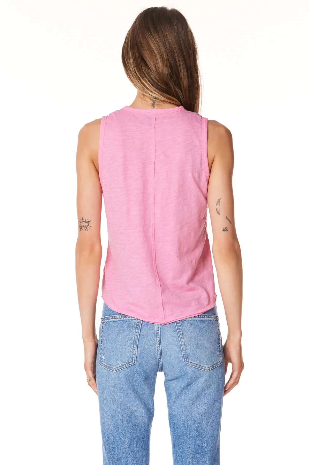 V Neck Seam Detail Tank - Cotton Candy