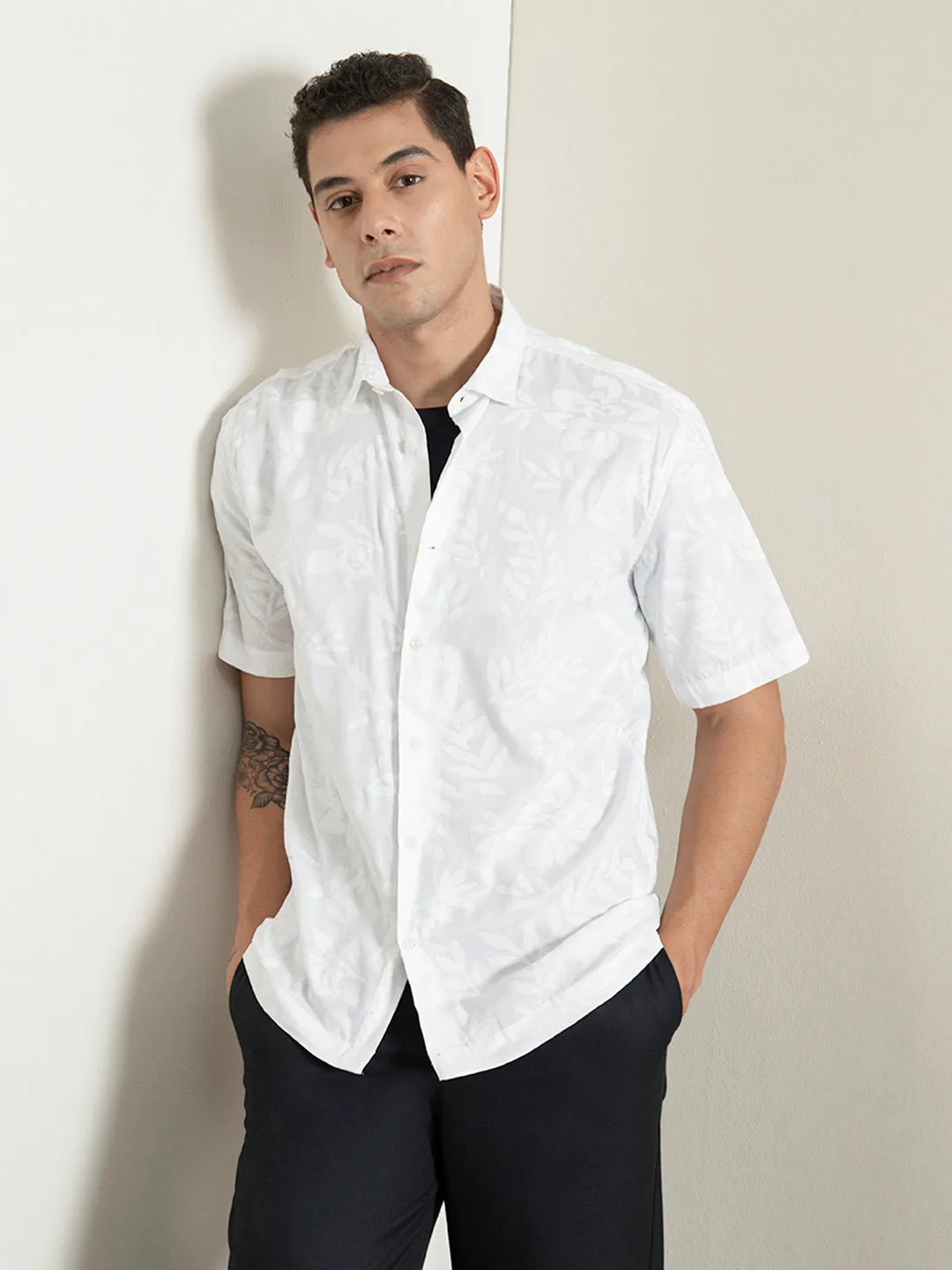 White Floral Printed Shirt