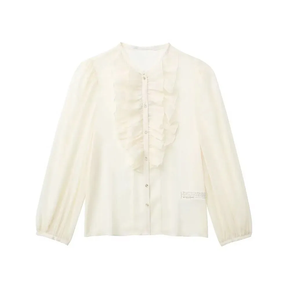 xakxx - New women's  temperament fashion versatile casual retro sweet Ruili thin layered decorative translucent shirt