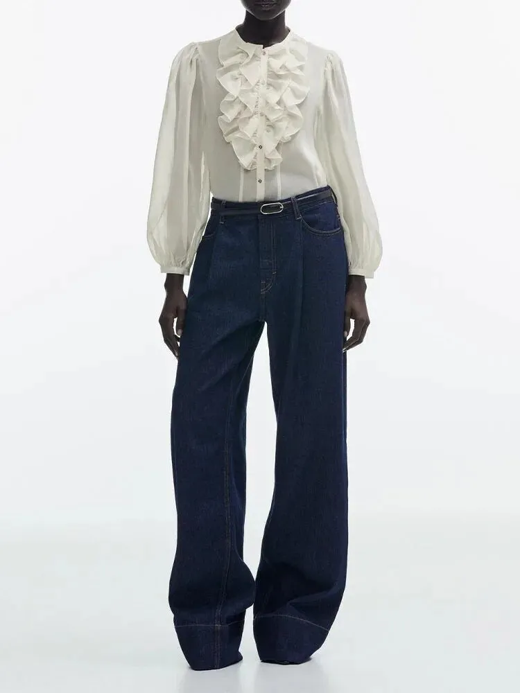 xakxx - New women's  temperament fashion versatile casual retro sweet Ruili thin layered decorative translucent shirt