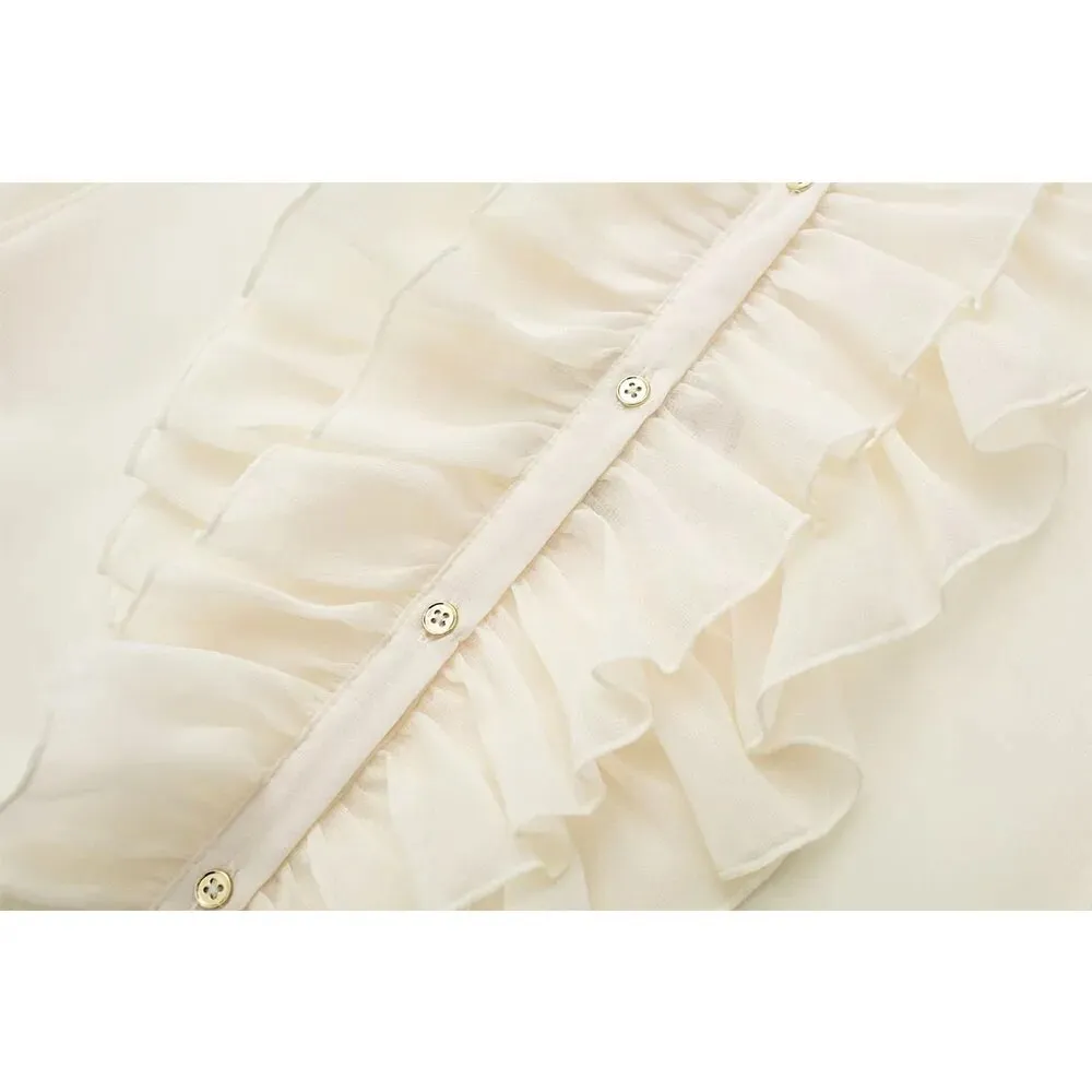 xakxx - New women's  temperament fashion versatile casual retro sweet Ruili thin layered decorative translucent shirt