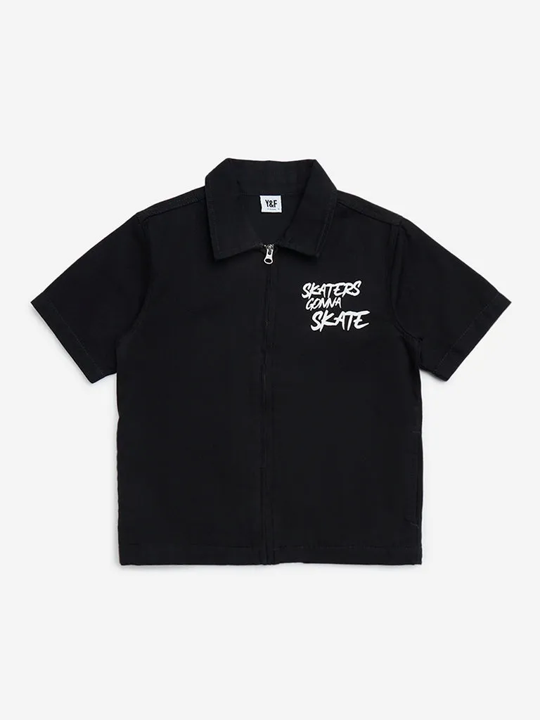 Y&F Kids Black Text Design Cotton Shirt