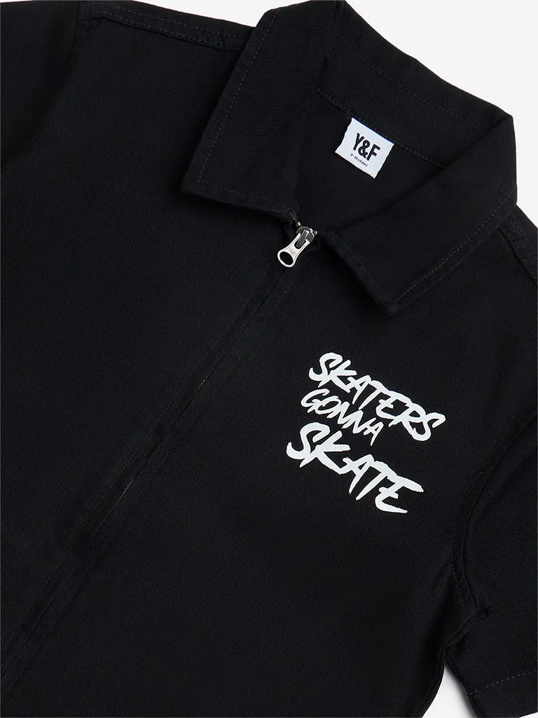 Y&F Kids Black Text Design Cotton Shirt