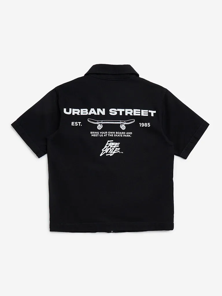 Y&F Kids Black Text Design Cotton Shirt
