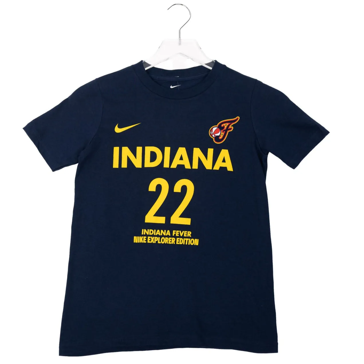 Youth Indiana Fever #22 Caitlin Clark Explorer Name and Number T-Shirt in Navy by Nike